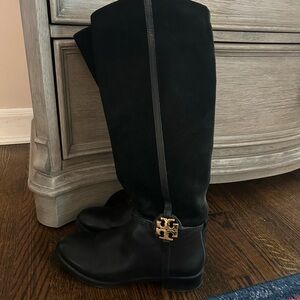 Tory Burch Black Tall Boots with Gold Accent 7.5
